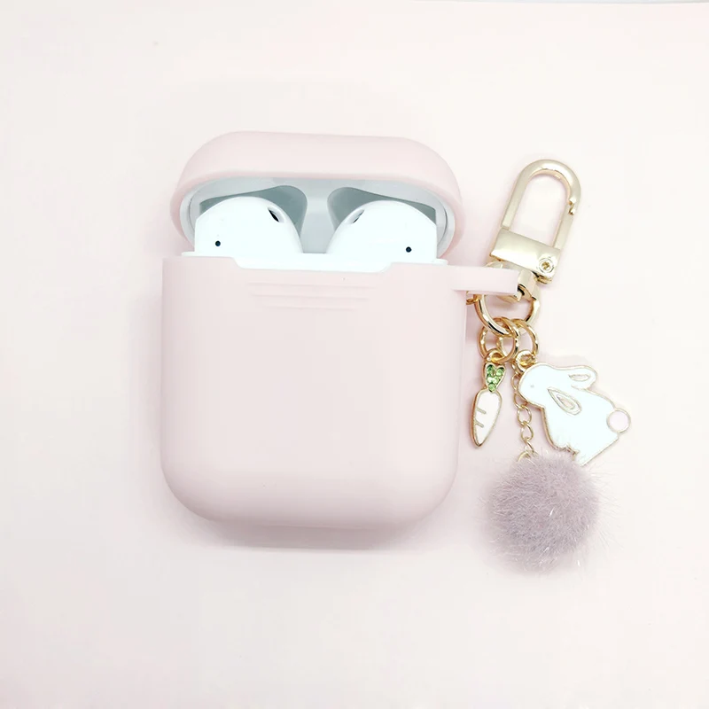 

Luxury Diamond Carrot Hairball Rabbit Pendant For Apple Airpods Silicone Bluetooth Earphone Charger Box Protect Cover Key Ring