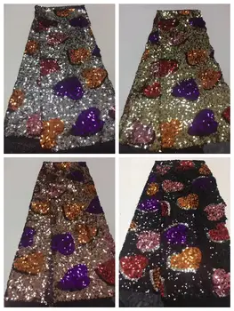 

2019 Hot High Quality African Nigerian Embroidery Sequins Organza French Mesh Net Sequence Lace Fabric for Africa Nigeria Party