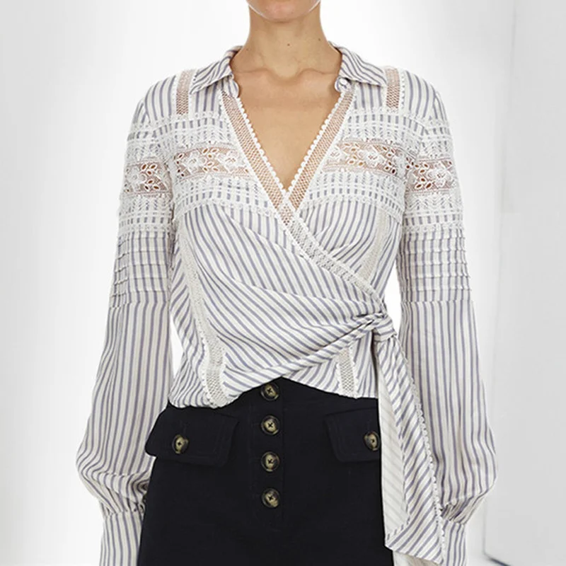 Sexy V Neck Long Sleeve Striped Shirt Women Tops and Blouses 2019 Elegant Cross  Wrap Shirts Blusas Fashion Women Clothing Blouse|Blouses & Shirts| -  AliExpress