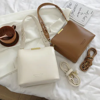 

Retro Bucket PU Leather Crossbody Bags For Women 2020 Summer Large Capacity Square Handbags Female Shoulder Solid Color Bag Tote