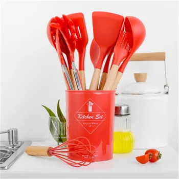 

9/11PCS Food Grade Silicone Cooking Spoon Soup Ladle-Egg Spatula Turner Kitchen Tools Cooking Utensil Set Wooden Handle Cookware