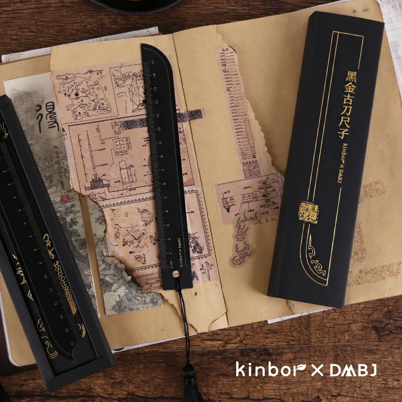 Ruler Kinbor DMBJ Retro Black Gold Ancient Knife 15CM Bookmark Stationery For School Office