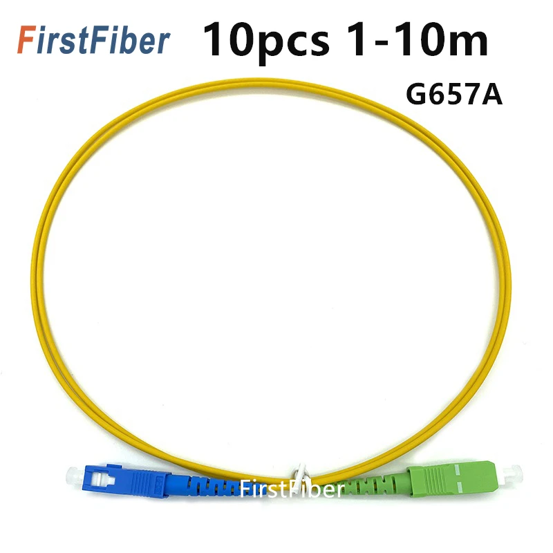 

FirstFiber 10PCS 1m 2m 3m SC APC to SC UPC Fiber Patch Cable G657A, Jumper, Patch Cord Simplex 2.0mm SM 5m 10m