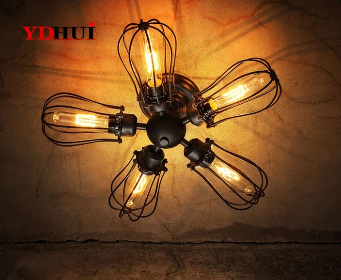 

Vintage Black Painted Grapefruit Shape Surface Mounted Ceiling Lamp / Wall lamp Industrial Style Iron Dome Light for Bar Cafe