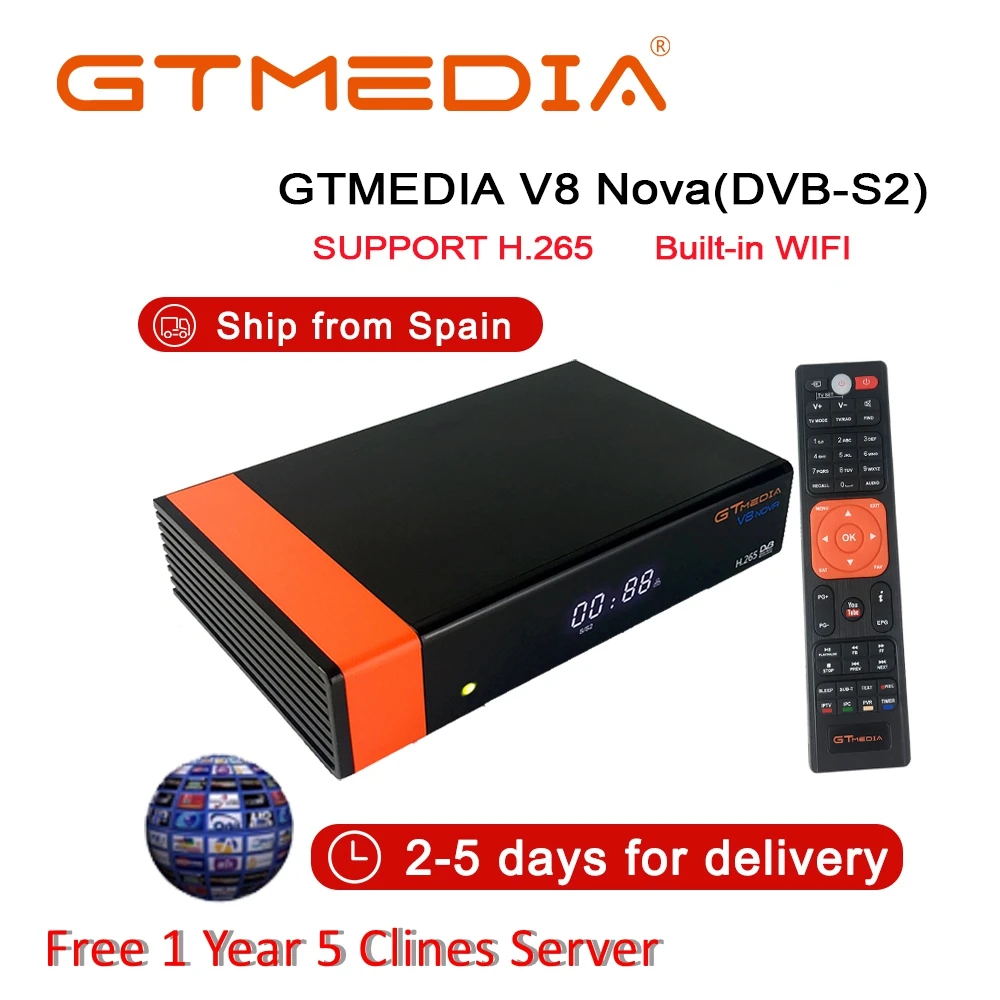 

V8 Nova DVB-S2 TV Receiver Digital Satellite TV Receiver Decoder with Wi-Fi Built-in 1080P Full HD Support PVR, PowerVu Biss Key