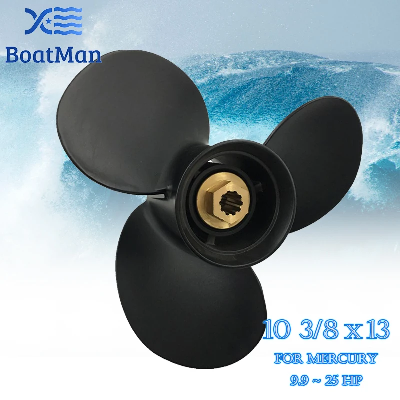 BoatMan&reg; 10 3/8x13 Propeller For Mercury Outboard Motor 9.9HP 18HP 25HP 10 Tooth Spline 48-19640A40 Aluminum Boat Accessories