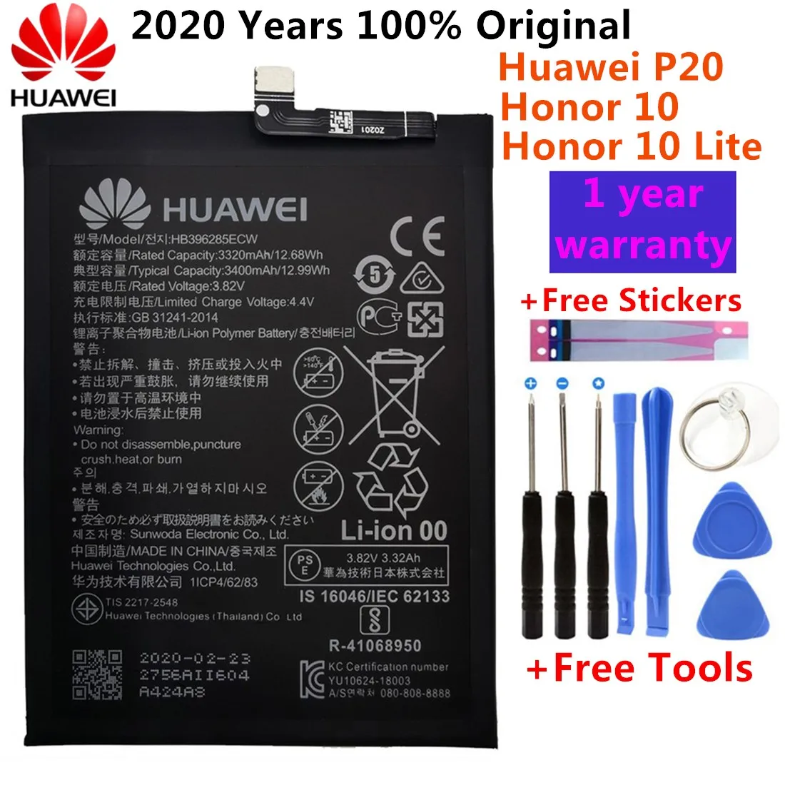 Huawei 100% оригинальный 3400 мА/ч HB396285ECW батарея для P20 Honor 10 COL AL00 AL10 TL00 TL10 L29 +