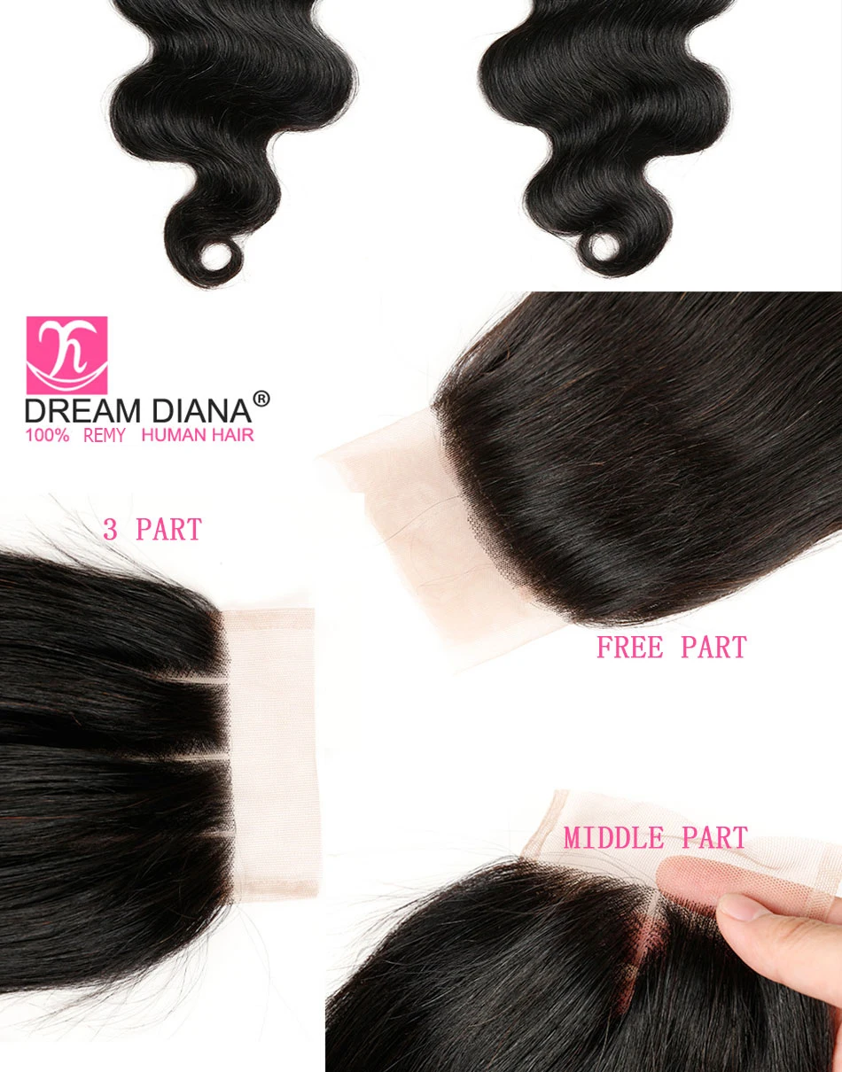 DreamDiana Бразильская волна тела с закрытием "-30" L парик из волос Реми с пучками натуральных цветов человеческие волосы пучки с закрытием
