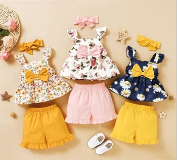 

1-4 Year Baby Girls Summer Clothes Sets Toddler Kids Baby Girls Floral Tops T-Shirts+Shorts Pants Outfits Girls Clothing Set