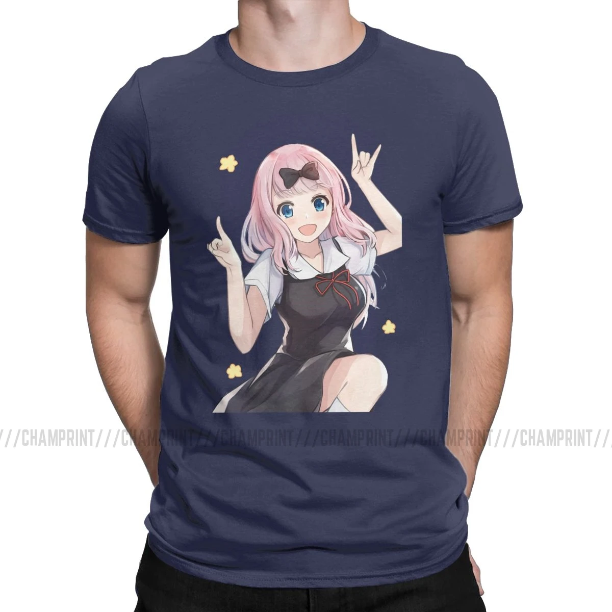 Humor Cute Fujiwara Chika Kaguya Sama Love Is War футболки с аниме рисунком футболки с короткими рукавами одежда с графическим принтом - Цвет: Тёмно-синий