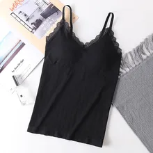 Женская сексуальная безрукавка, бесшовная однотонная кружевная Красивая майка с накладкой на грудь, модная Облегающая майка без рукавов