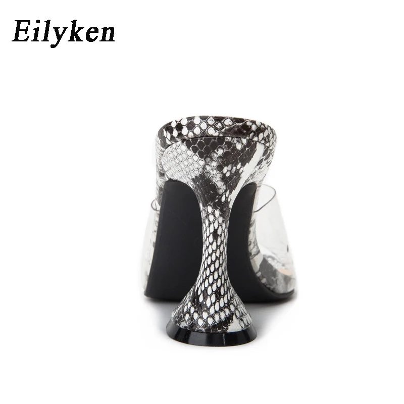 Eilyken/Размеры 35-42; женские сандалии-тапочки с квадратным носком под змеиную кожу; Модные прозрачные туфли из ПВХ с открытым носком; туфли без пяток на высоких каблуках