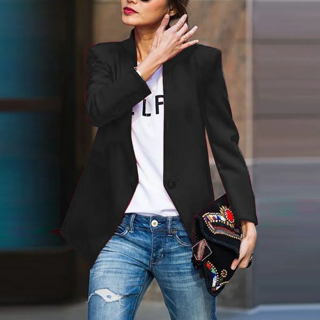 

Feitong 2019 autumn winter Women Blouse Solid Plus Size Blazer Tops Jacket Loose Casual Office Wear Coat Blouse