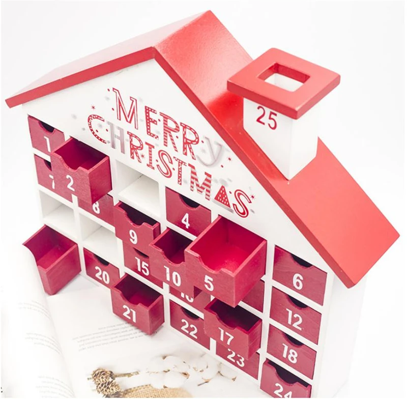 Счастливого Рождества маленький дом Рождество Адвент календарь деревянные цифры ящик для хранения Творческий Рождественский календарь обратный отсчет подарок