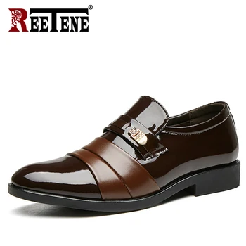

REETENE 2020 Men Formal Shoes Pointed Toe Men Dress Shoes Leather Oxford Shoes For Men Wedding Shoes Slip On Office Shoes