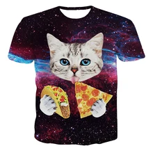 Летняя Высококачественная футболка с круглым вырезом, женские/мужские 3d футболки, футболка с котом, котом, едой тако, пиццей, футболки, топы