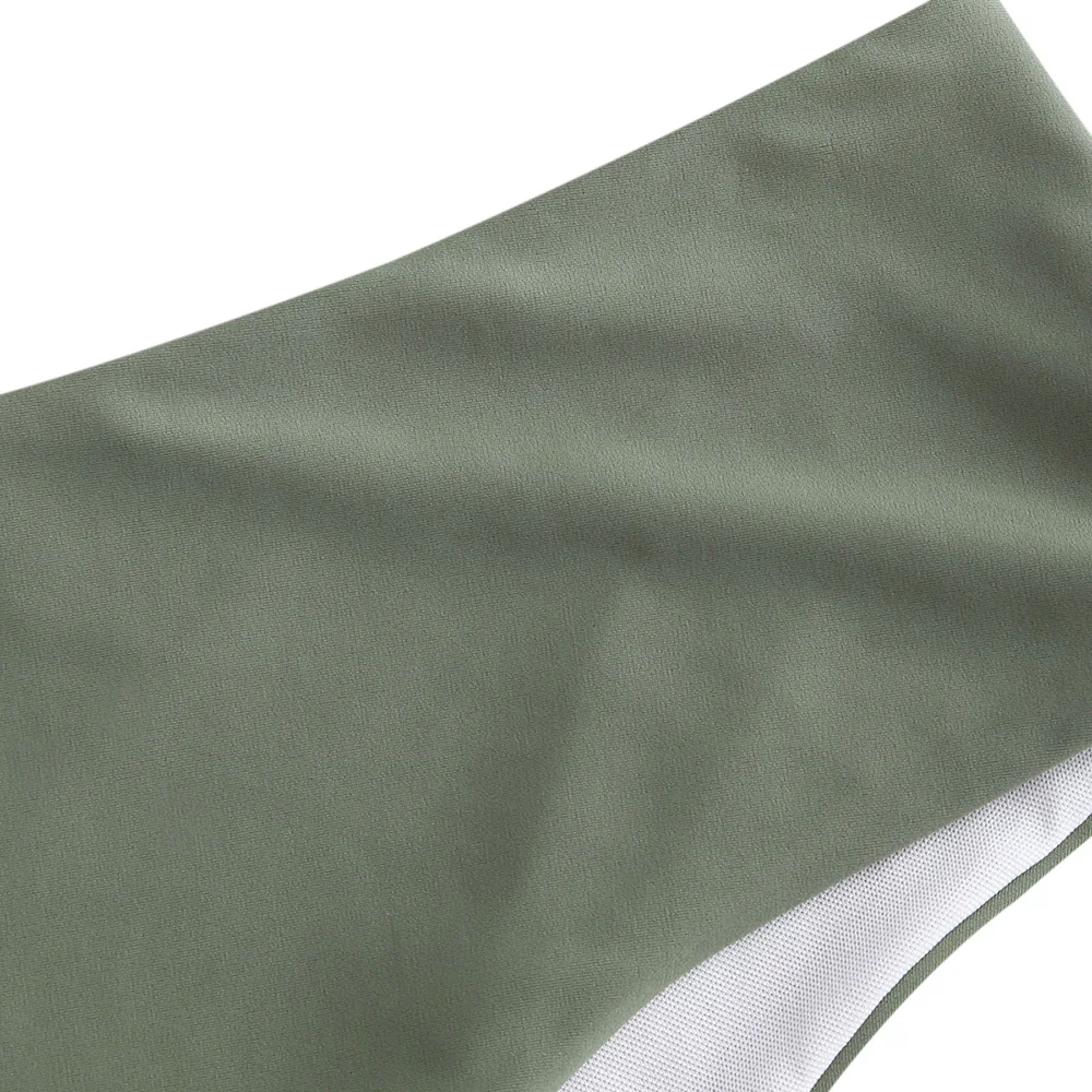 ZAFUL 2020 Solid Mid Rise Bikini Bottom Women Camouflage Green Bikini Briefs Ladies Middle Waist Beach Swim Briefs Basic Simple