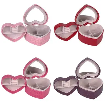 

PU Heart Shaped Leather Jewelry Box Double Layers With Mirror for Boxes & Bags