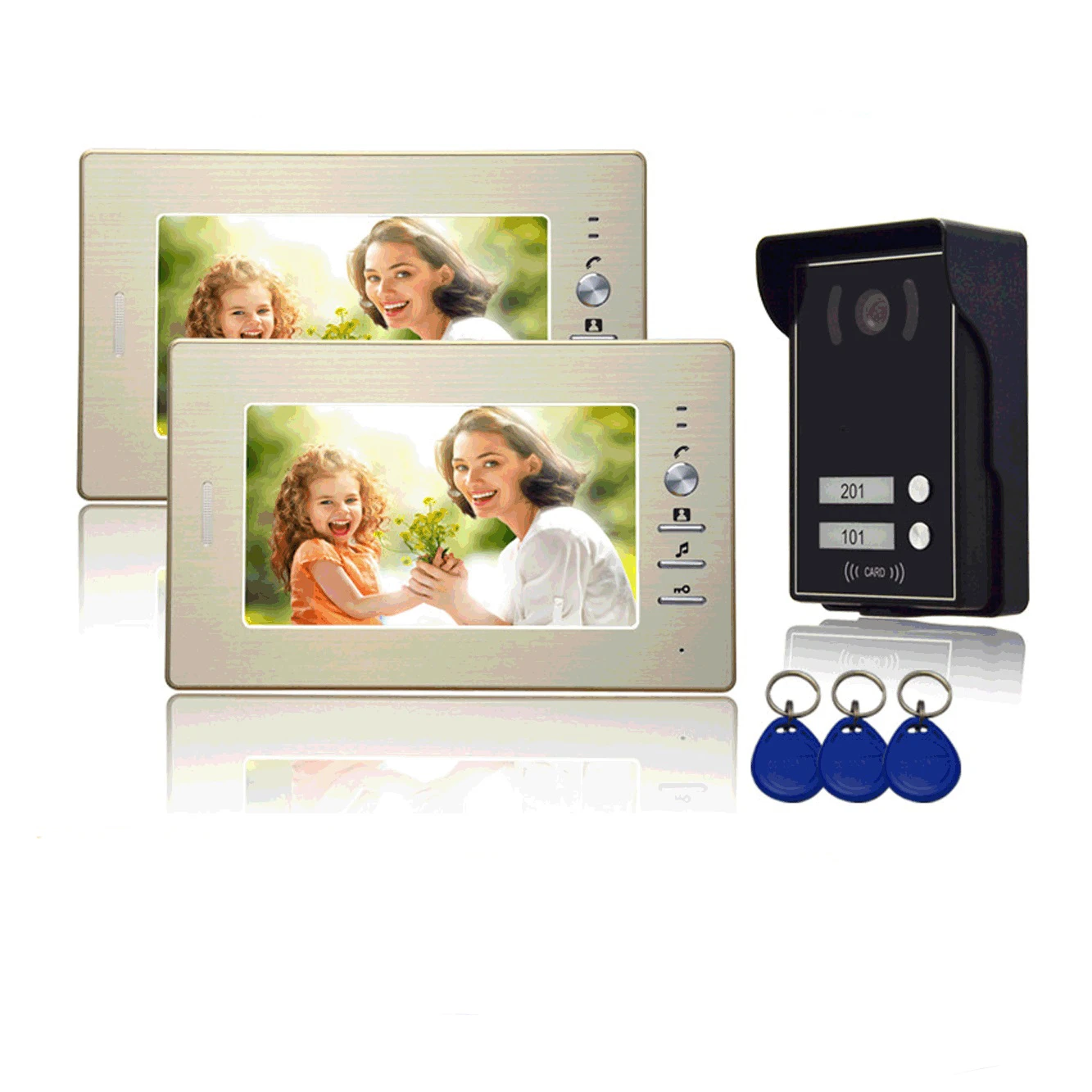 micron touch screen video intercom 2 Units Video Intercom Doorbell System Apartment 7 Inch Monitor RFID Access keyfobs Electric Lock Unlocking For 2 Family Houses video intercom system