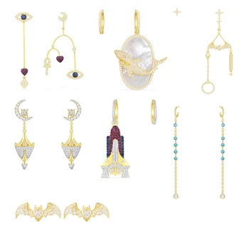 

2020 Fashion New Original 1:1 Asymmetric Shark Moon Lotus Space Ship Series Earrings Female Party Simple Charm Jewelry Gift