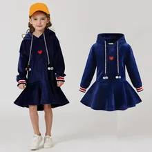 Зимнее плотное платье-свитер с капюшоном для девочек-подростков, бархатное платье-пачка для детей от 4 до 14 лет, Теплое повседневное платье для девочек, одежда