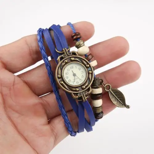 Женские часы, ретро стиль, Бабочка, лист, мода, искусственная кожа, ремешок, браслет, вода, кварцевые, наручные часы, reloj mujer relogio - Цвет: Синий