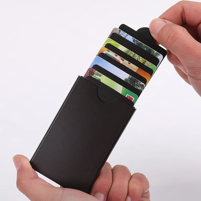 Rfid держатель для карт, тонкий выдвижной кошелек для мужчин и женщин, сумка для денег, Ретро стиль, тонкие Мини Маленькие смарт-кошельки, мужской кошелек, металлический кошелек для мужчин