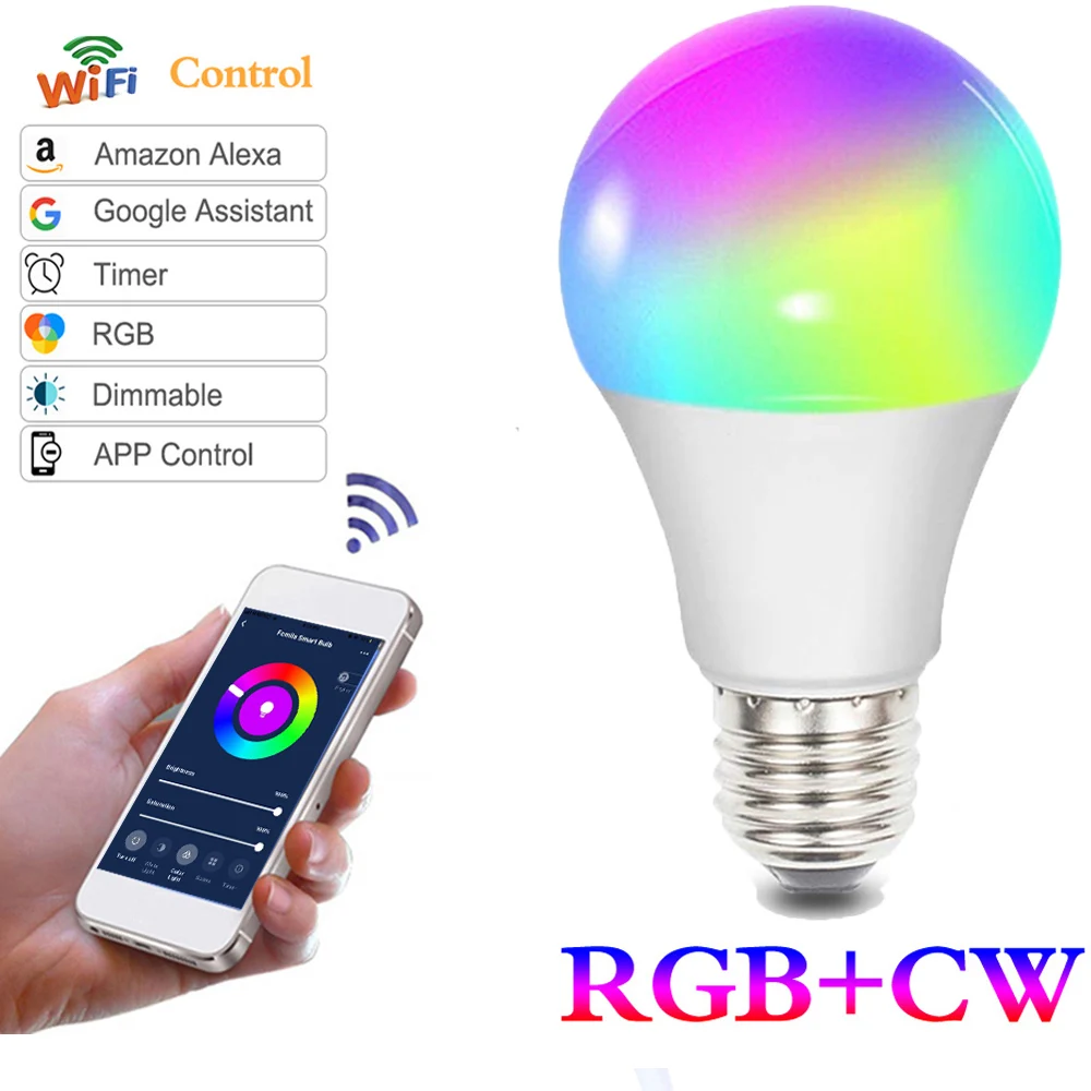 E27/B22/E26/E14 умная лампа RGB светодиодный Wi-Fi светильник для Android Apple дистанционное управление дома
