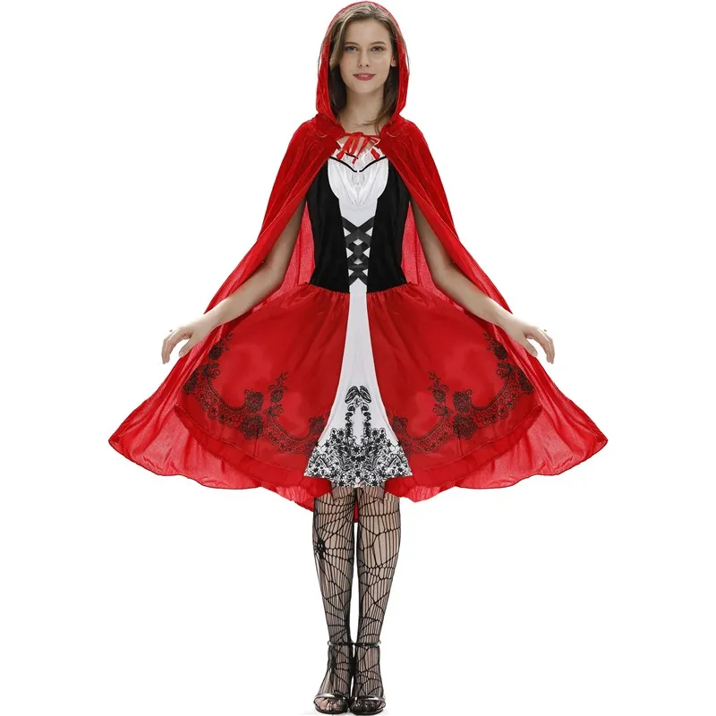 Костюм Красной Шапочки на Хэллоуин; платье принцессы в готическом стиле; женские платья для ролевых игр; плащ для игры в бар; карнавальный костюм; Vestidos - Цвет: Pattern 3
