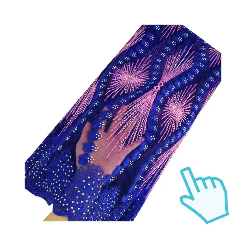 

Royal Blue Pink Nigerian Lace Fabrics with Stones High Quality 2019 African French Lace Fabric for Aso Ebi Wedding Dresses