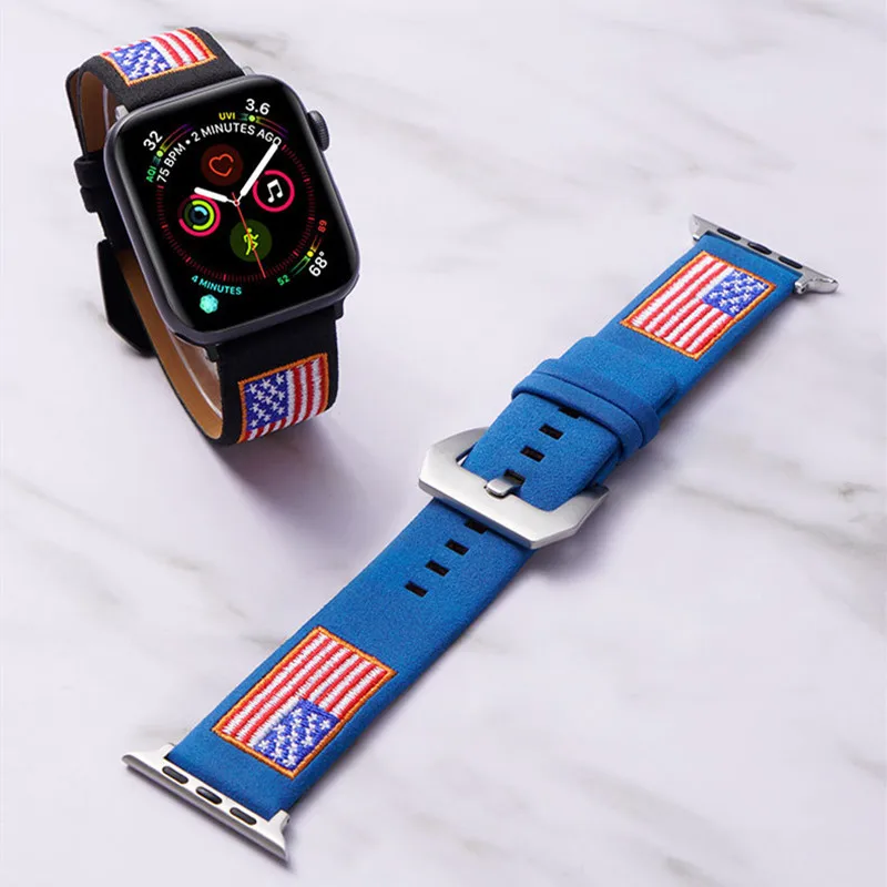 

America Flag Leather Watchband for Apple Watch Band Series 5/4/3/2/1 Sport Bracelet 42/44mm 38/40mm Strap For iWatch Band