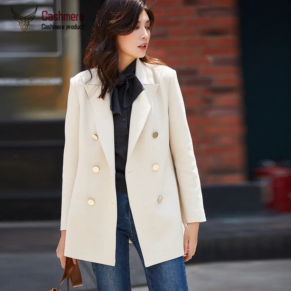 

Autumn Slim suit jacket female 2019 new long double-breasted black white suit jacket female solid color