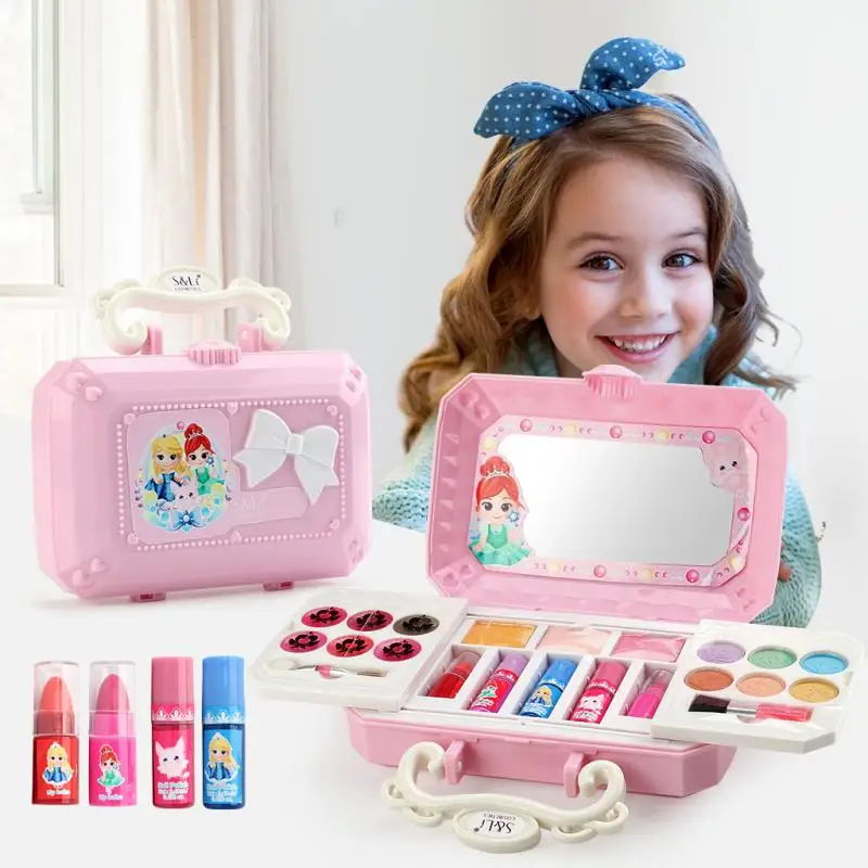 Children's Cosmetics Princess Makeup Box Set Safe Non-Toxic Girl Makeup Kit Box Eyeshadow Lipstick Palette Beauty Toys TSLM1