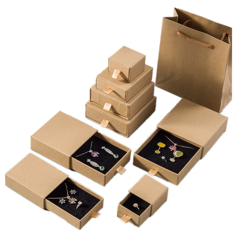 Caja de papel Kraft rellena de algodón, caja regalo de Color Vintage para joyas de embalaje con esponja de cartón, almacenamiento sorpresa|Envase y exposición de joyería| - AliExpress