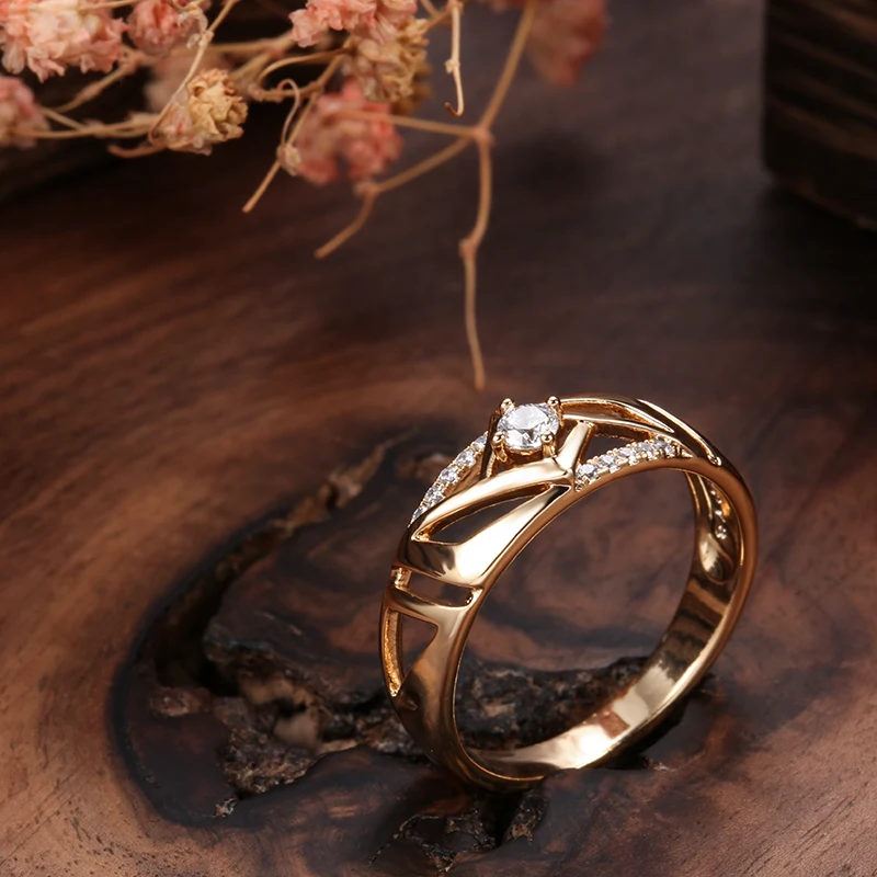 SYOUJYO New Luxury  Rose Golden Bride Wedding Rings Shiny Natural Zircon  Setting Romantic Anniversary Jewelry Gift for Women - AliExpress