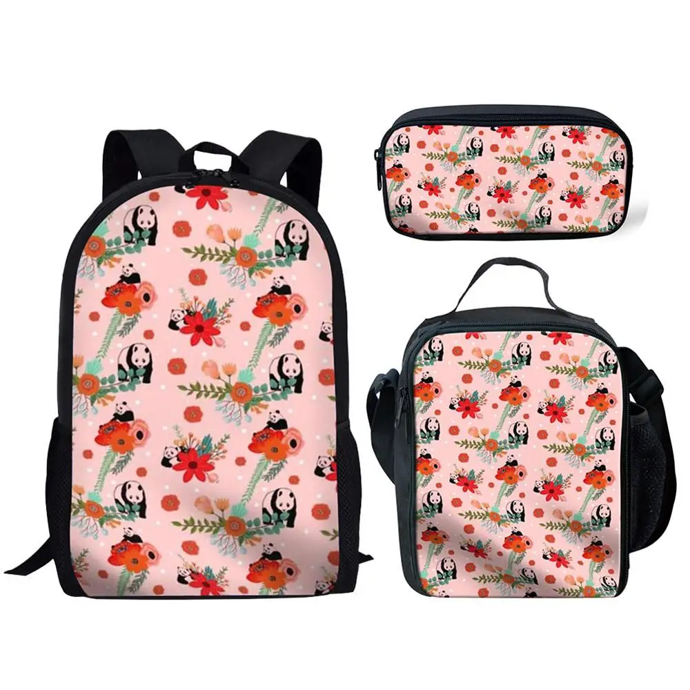 

Kids School Bags for Girls Teenager Boys Floral Panda Pattern School Backpack with Lunch Bag 3Pcs/Set Children Cute Bags
