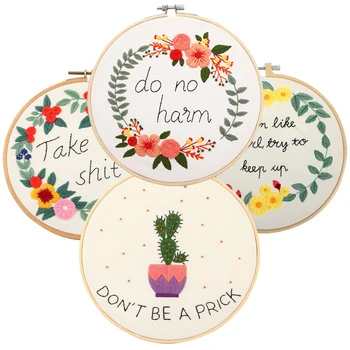

Take No Shit Words Stamped Pattern Embroidery Cross Stitch Hoops Kits Sets for Beginners Starters Handmade Gift Embroidery Kits