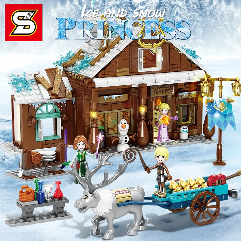 715pcs Building Blocks Toys Compatible Legoinglys Snow World Princess Ice and Snow Grocery Store Cabin Bricks Girls Friends Toys