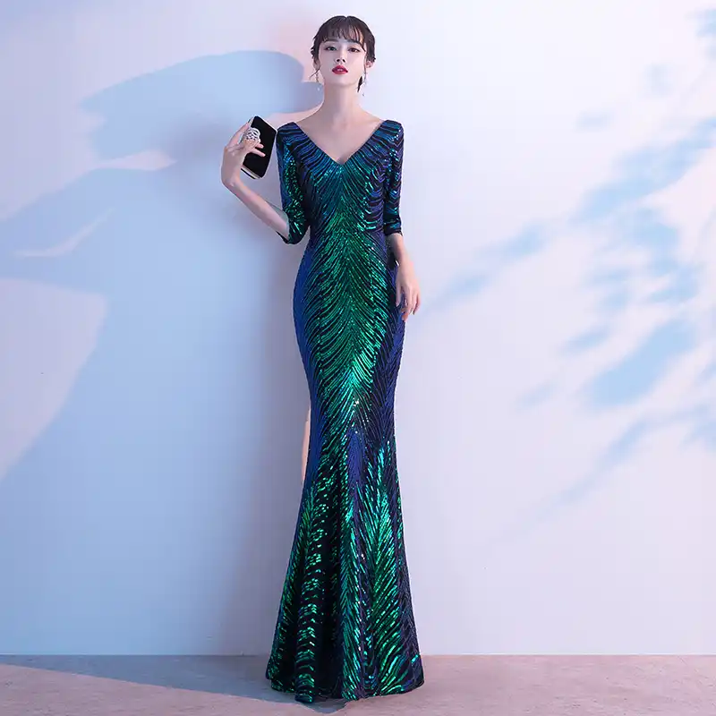 green maxi evening dress