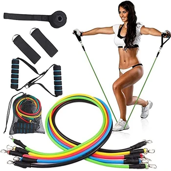 

11Pc Pull Rope Home Gym Fitness Exercise Pilates Latex Resistance Bands Elastic Training Yoga Tubes Pedal Exerciser Body Workout
