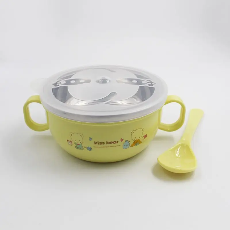 Новая детская посуда для хранения еды мультфильм чаша с рисунком ложка набор для детей Дети нержавеющая сталь посуда для кормления