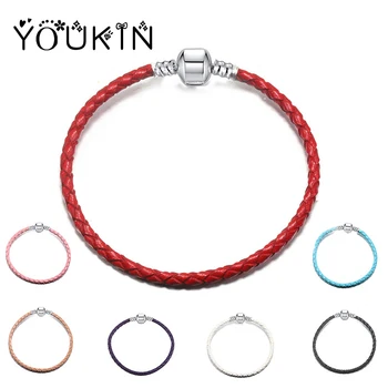 

Color Leather Base Chain Fit Original Pandora Charms Pulseras Mujer Moda 2020 Rope Bangles Beads DIY Jewelry for Women Girl Gift