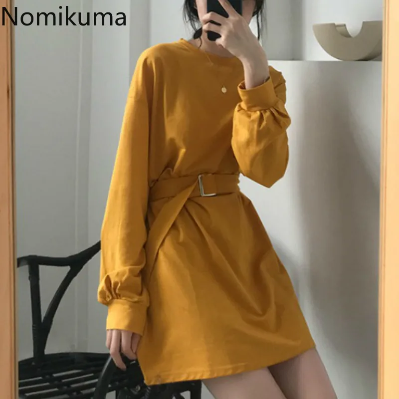 Женское свободное платье Nomikuma однотонное со шнуровкой футболка с длинным