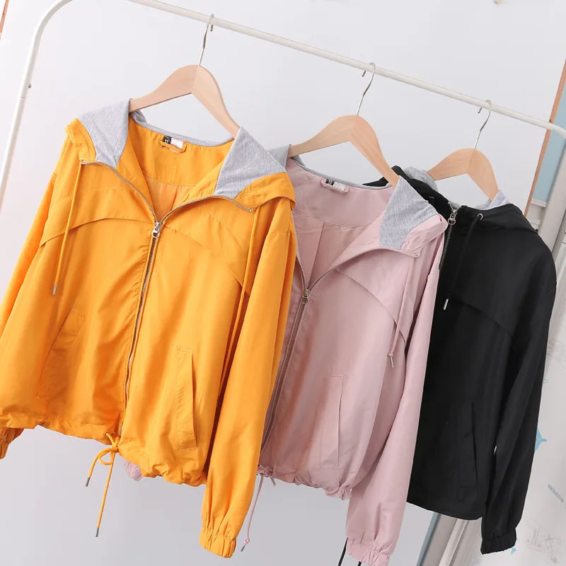 

Kd108 2019 Autumn Light Versatile Solid Color Hooded Drawstring Waist Hugging Thin Casual Jacket Women's