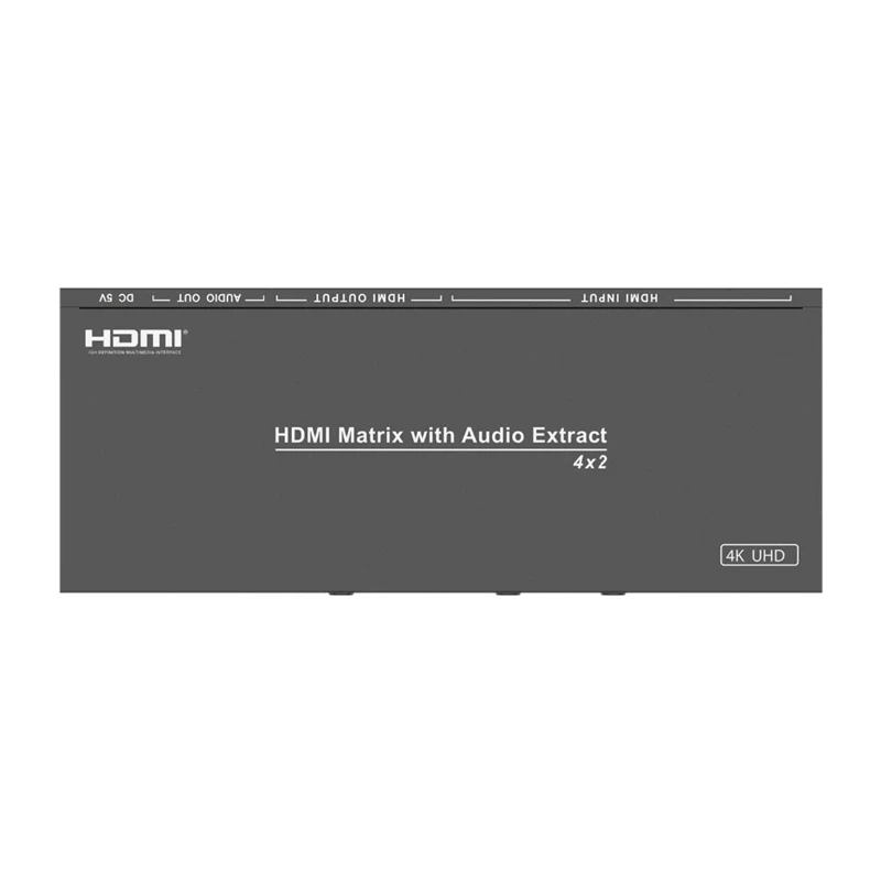 Am-A42A Video Switcher 4 in 2 Out Hdmi Matrix with Audio Separation L/R Splitter Kvm Black
