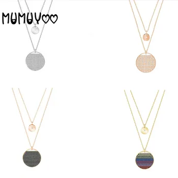 

Fashion jewelry high-quality swa glamour crystal racket mesh necklace women round double pendant collar chain women.