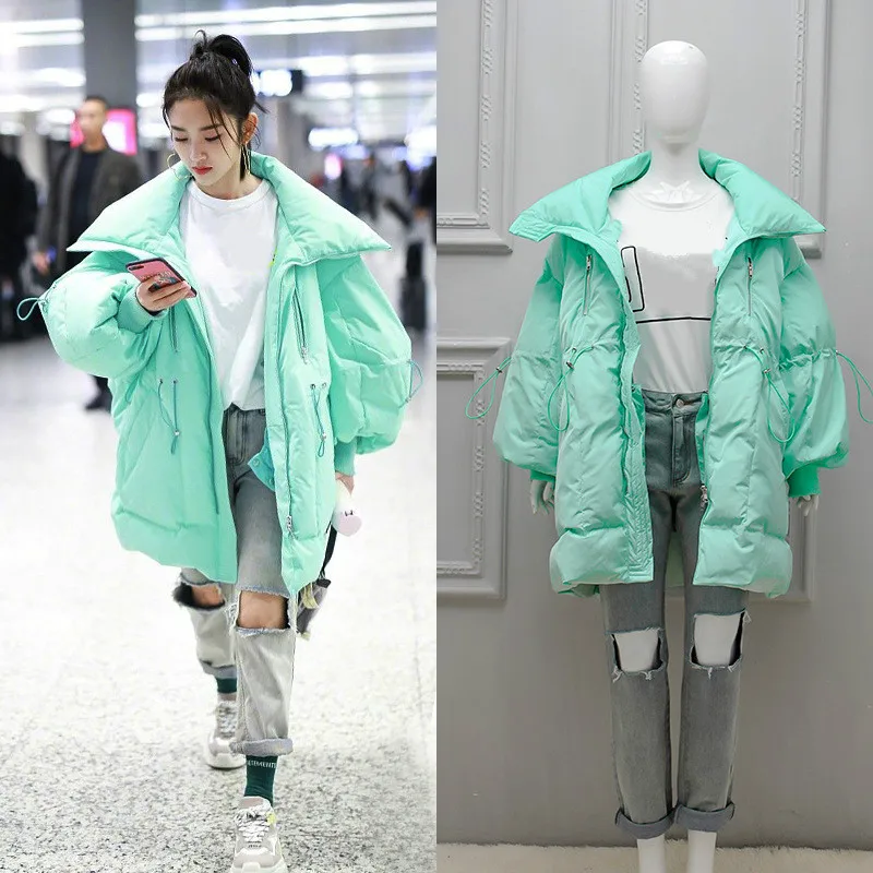 

Winter Best-selling Women's Down Jacket Fashion Loose Mint Green and White Duck Down Jacket Women Outdoor Casual Cotton Jacket