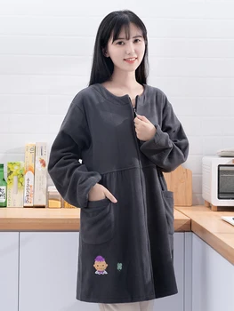 

Women's overalls winter home kitchen plus velvet thick fashion mid-length zip long sleeve warm overalls adult apron