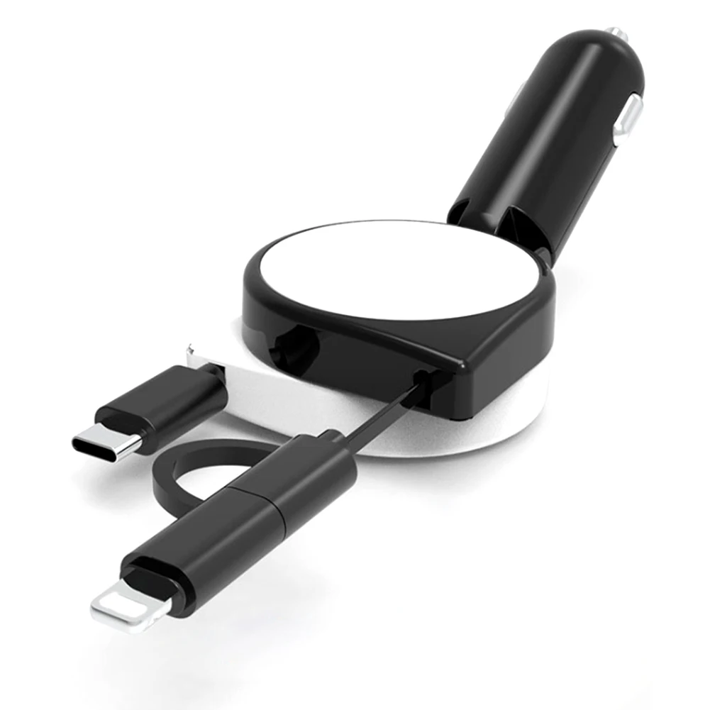 Автомобильное зарядное устройство Quick Charge 3.1A с двойным выдвижным кабелем многофункциональный адаптер 3 в 1 совместим с Android type-C iPhone