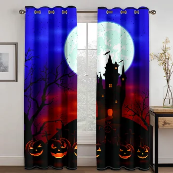 

Devil Pumpkin Head Castle Print Curtain Living Room Bedroom Curtain Home Decoration Curtain Adult Children's Essential Curtain